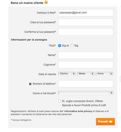 compilare form su zalando